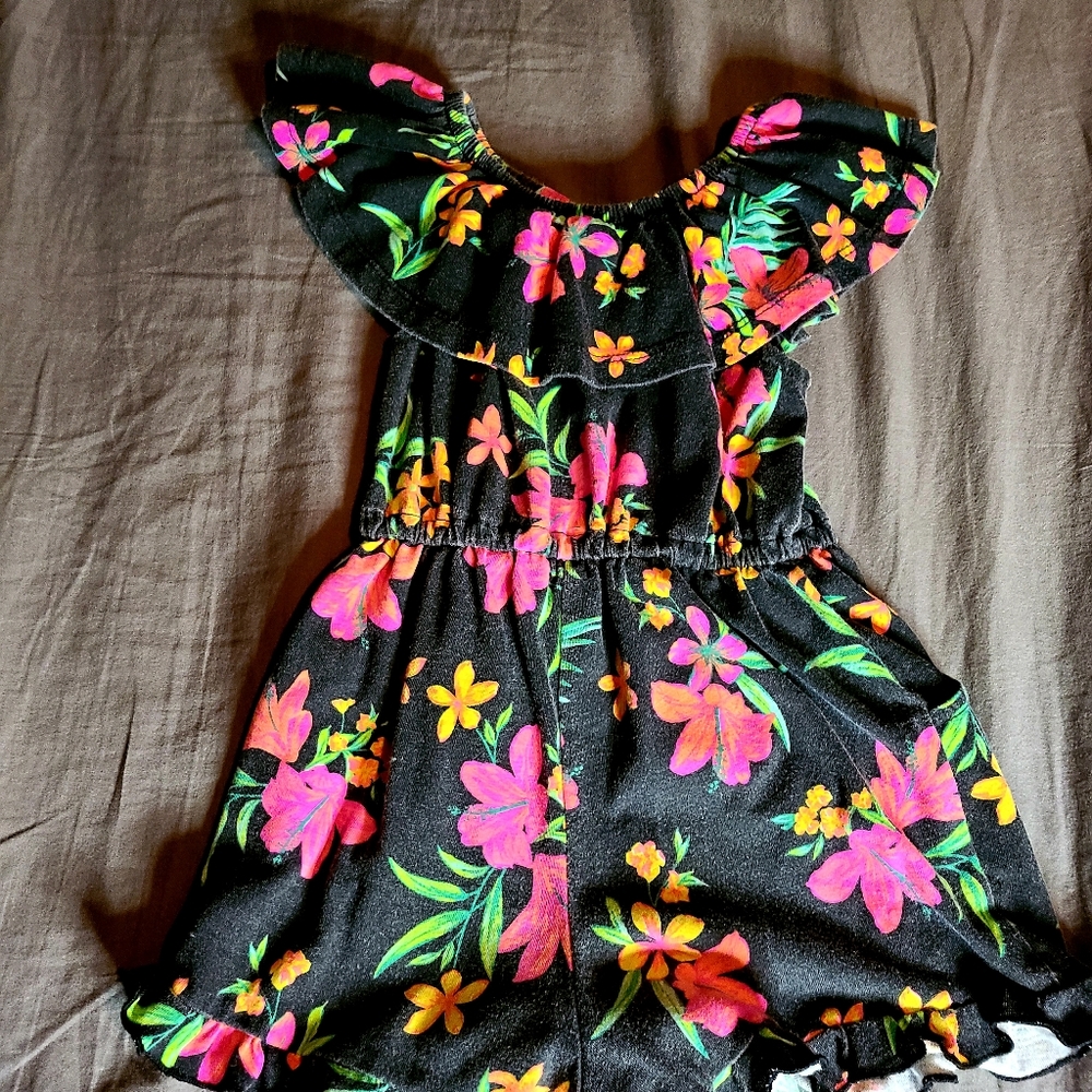 Girls Black Romper with Floral print
